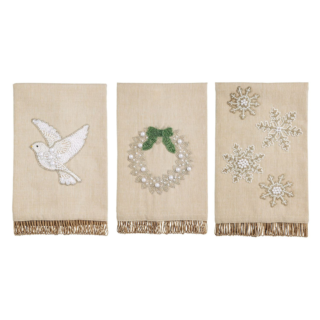 Mud Pie Wreath White Christmas Beaded Towel