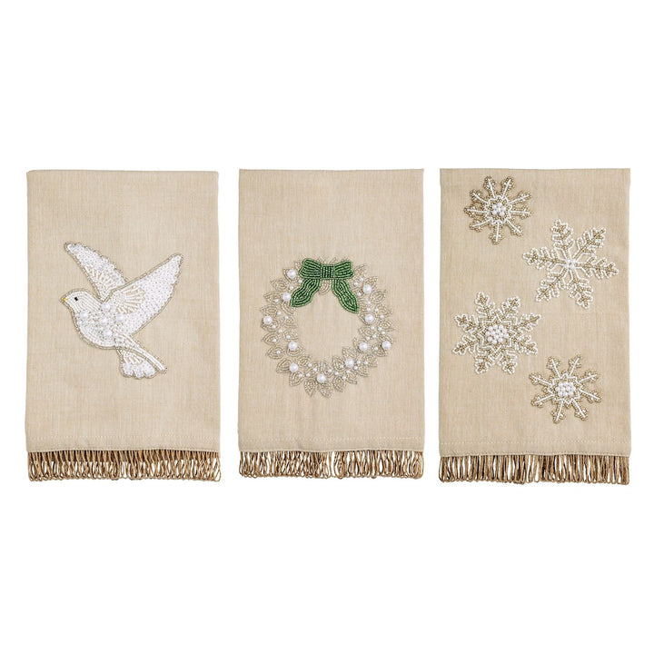 Mud Pie Wreath White Christmas Beaded Towel