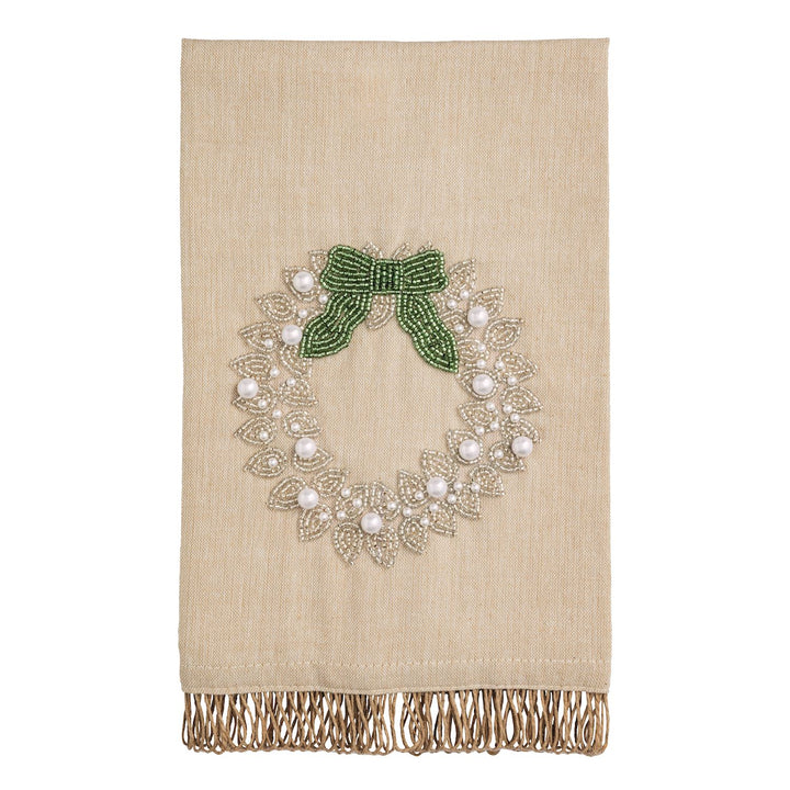 Mud Pie Wreath White Christmas Beaded Towel