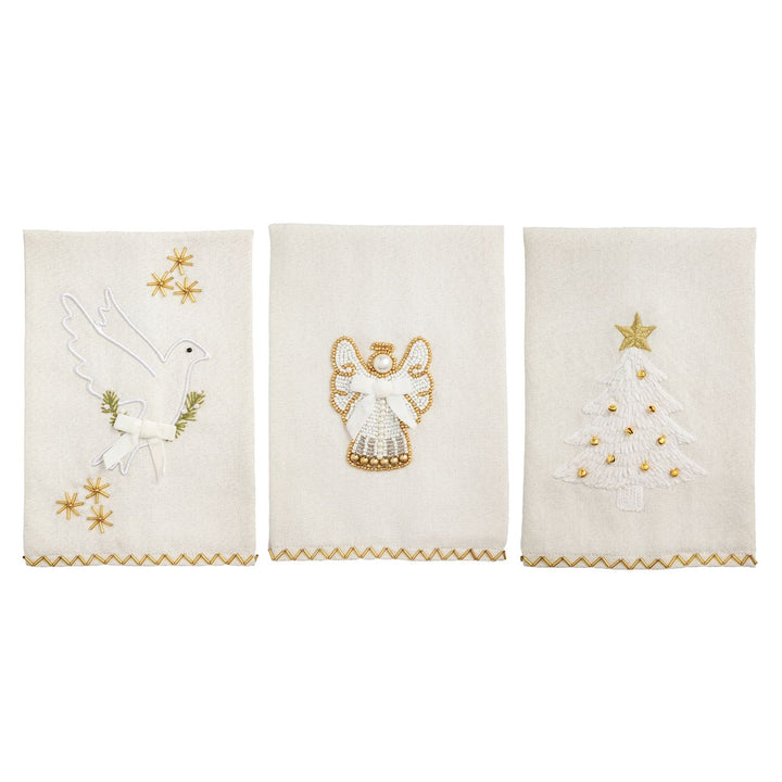 Mud Pie White Christmas Embroidery Towels
