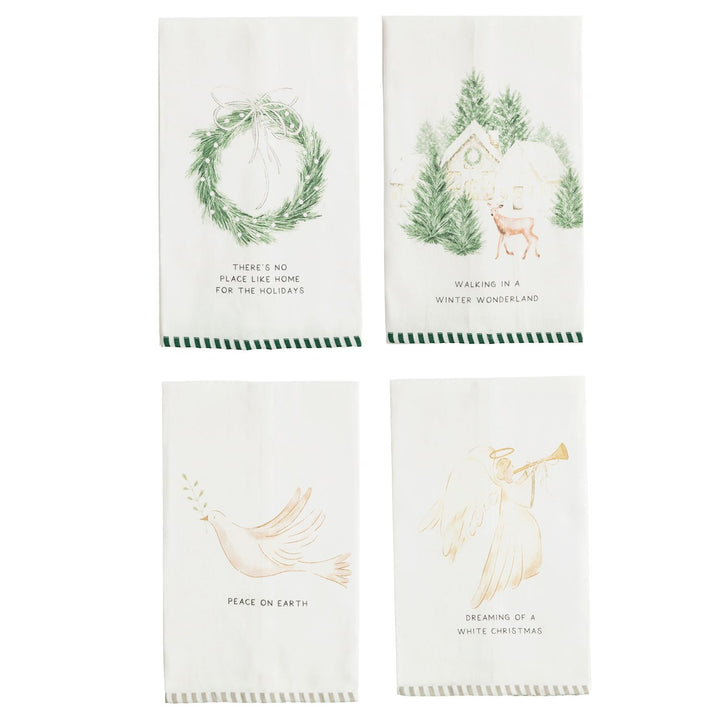 Mud Pie White Christmas Stripe Hem Towels