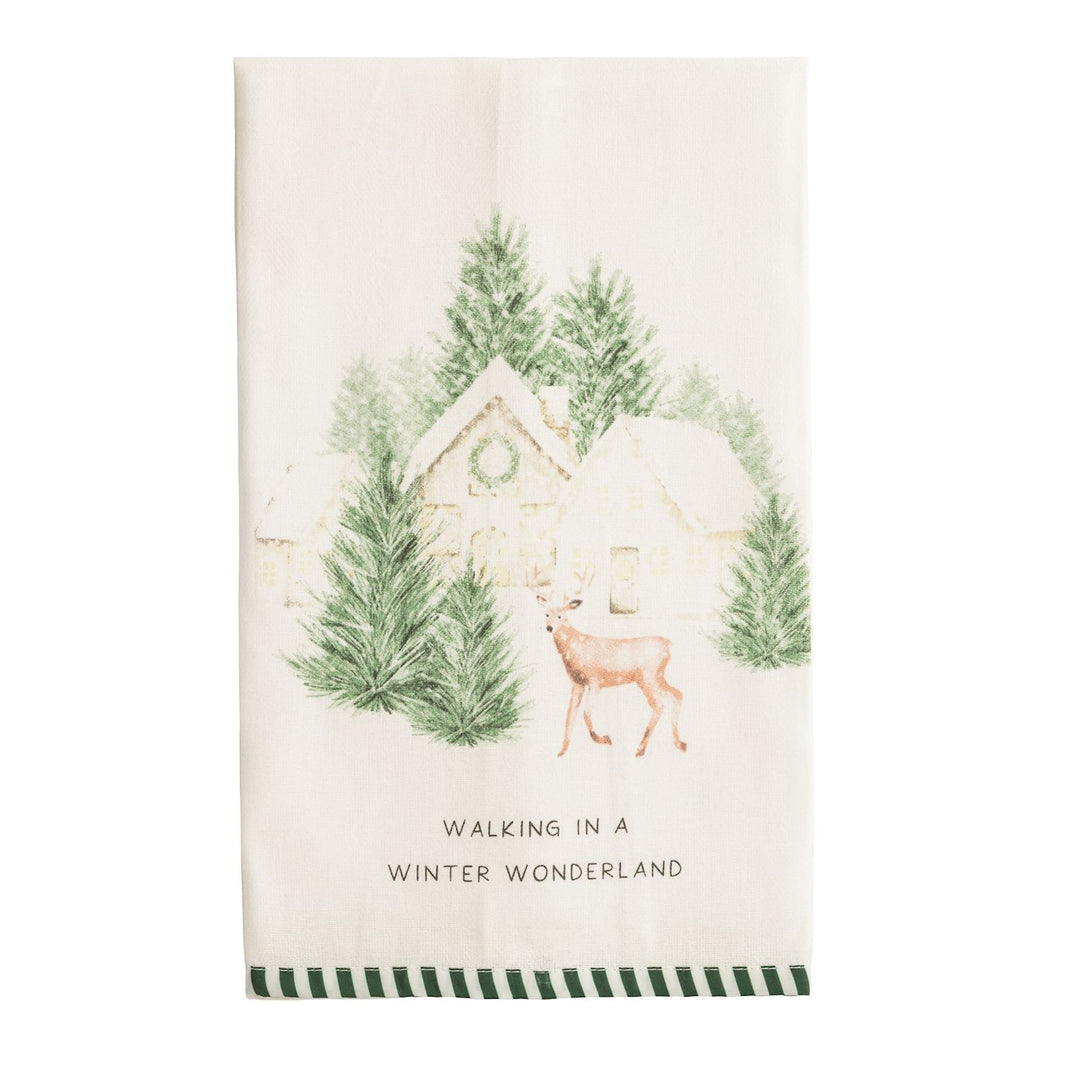 Mud Pie White Christmas Stripe Hem Towels