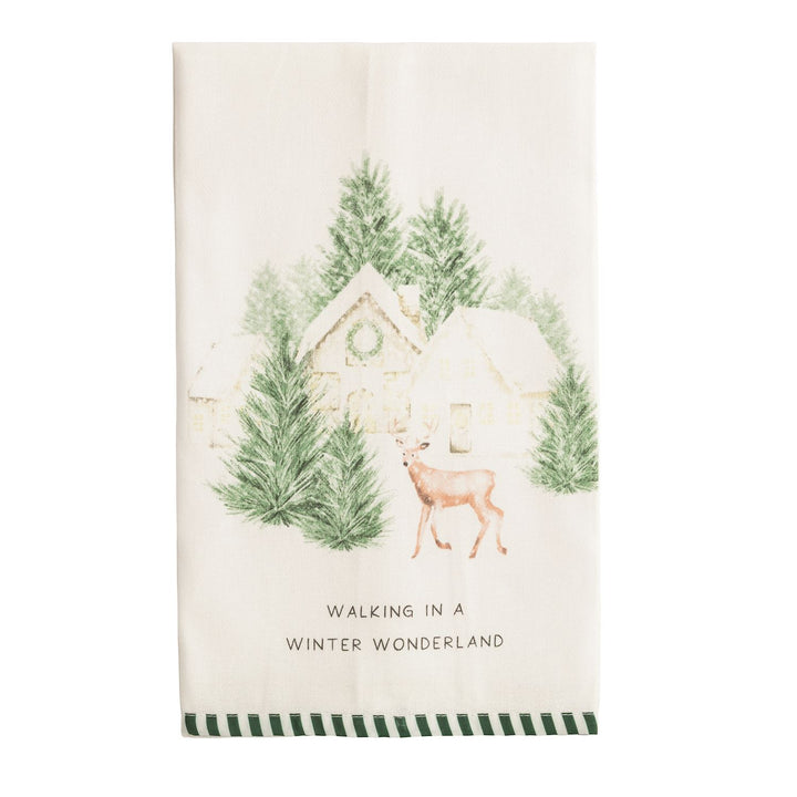 Mud Pie White Christmas Stripe Hem Towels