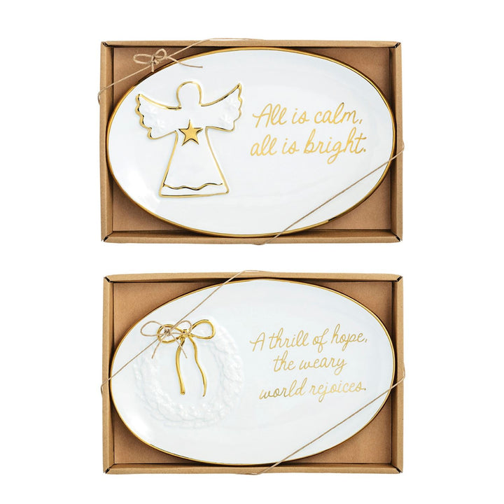 Mud Pie Gold Edge Christmas Sentiment Plates