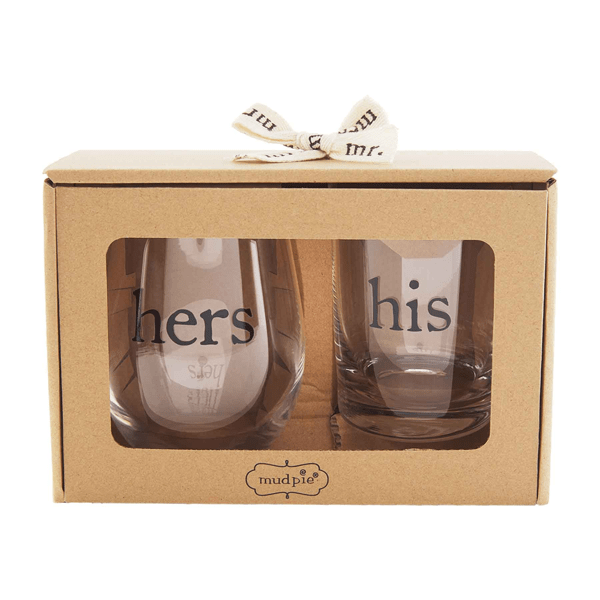 Mud Pie His Hers Boxed Glass Set