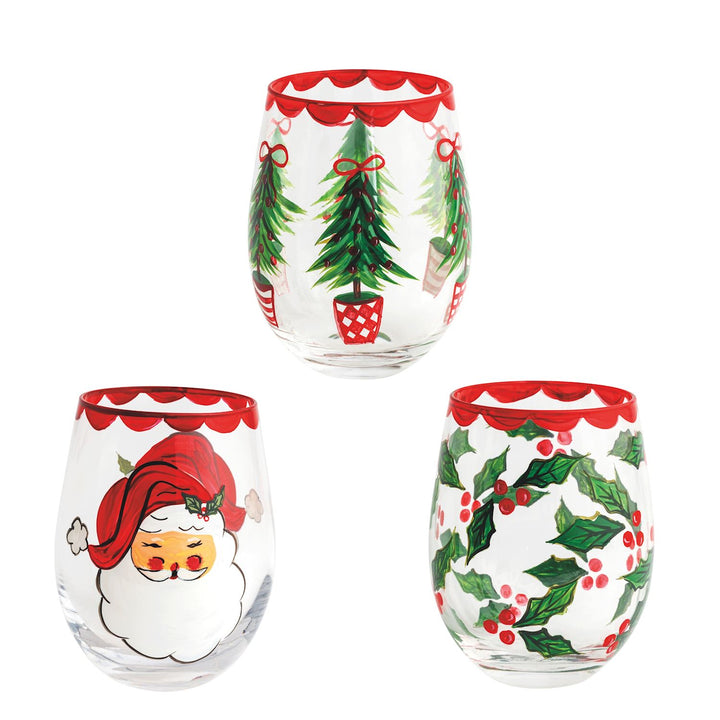 Mud Pie Christmas Painted Wine Glass