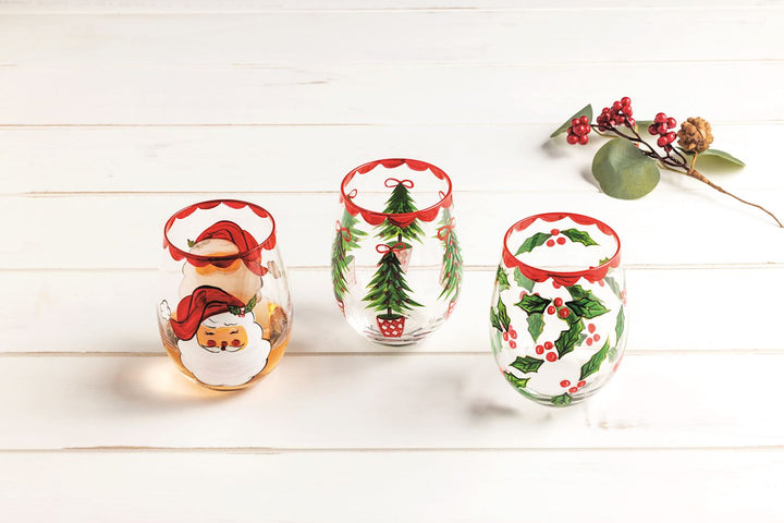 Mud Pie Christmas Painted Wine Glass