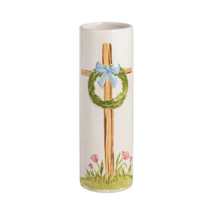 Mud Pie Blue Bow Cross Bud Vase
