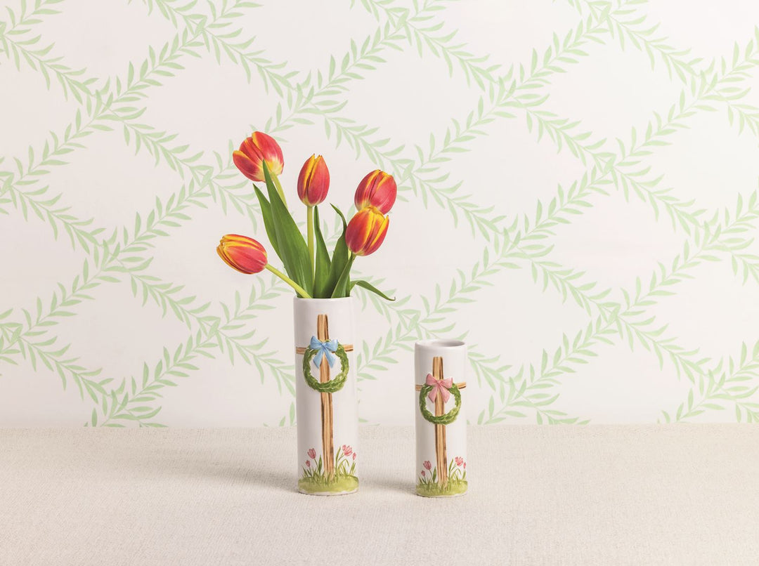 Mud Pie Blue Bow Cross Bud Vase