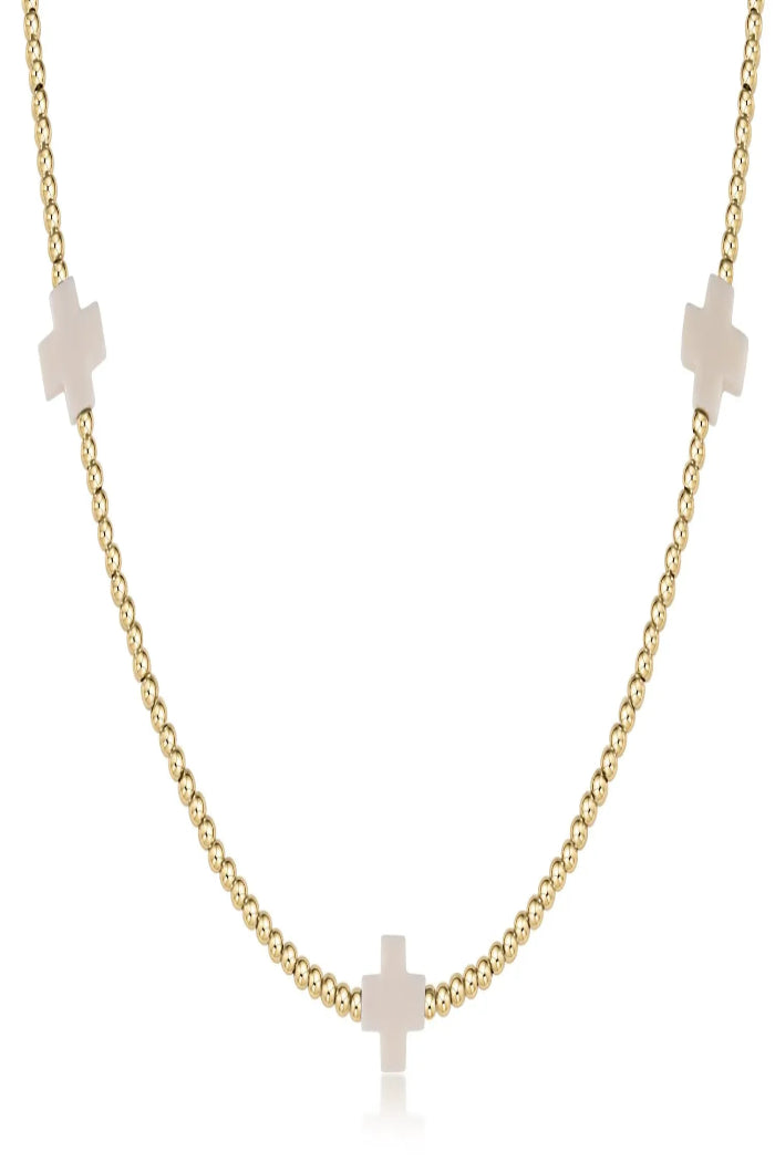 enewton 15" Choker Signature Cross Gold Pattern 2mm Bead - Off-White