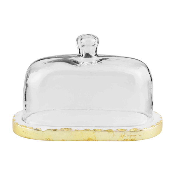 Mud Pie Gold Marble Glass Butter Dish