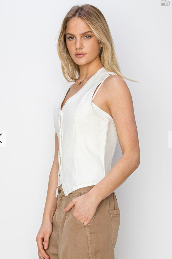 Risen Season Of Bliss V-Neck Button Down Vest