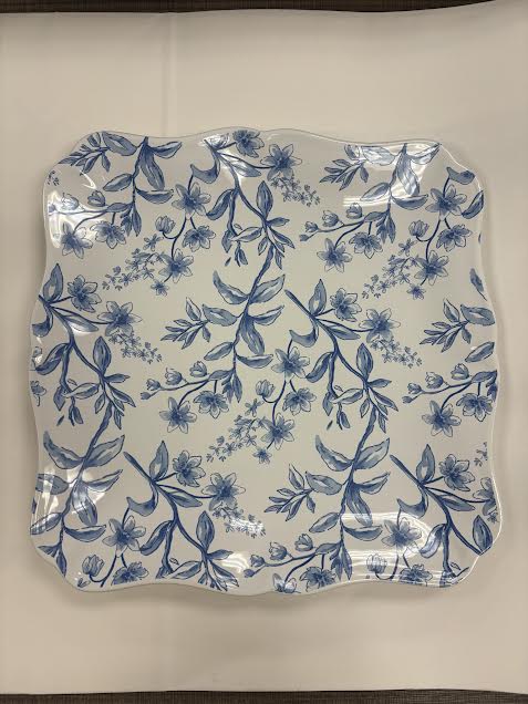 Aldridge Garden Square Platter White/Blue 11.5x11.5"