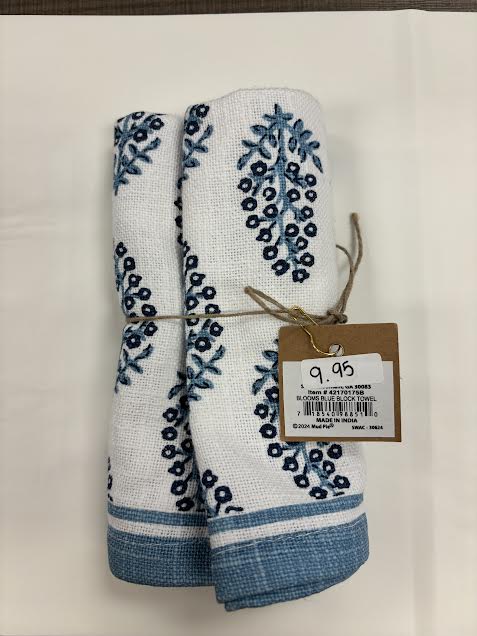 Mud Pie Blue Block Print Kitchen Towel