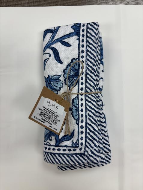 Mud Pie Blue Block Print Kitchen Towel