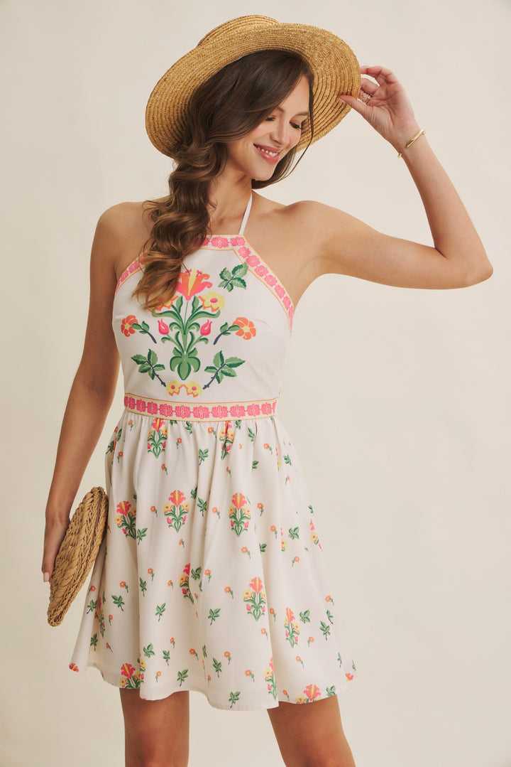 Mediterranean Muse Halter Dress