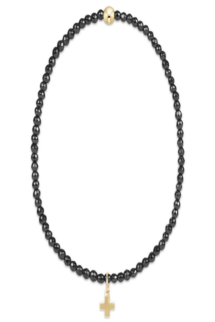 enewton Faceted Hematite 2mm Bead Bracelet - Signature Cross Gold Charm