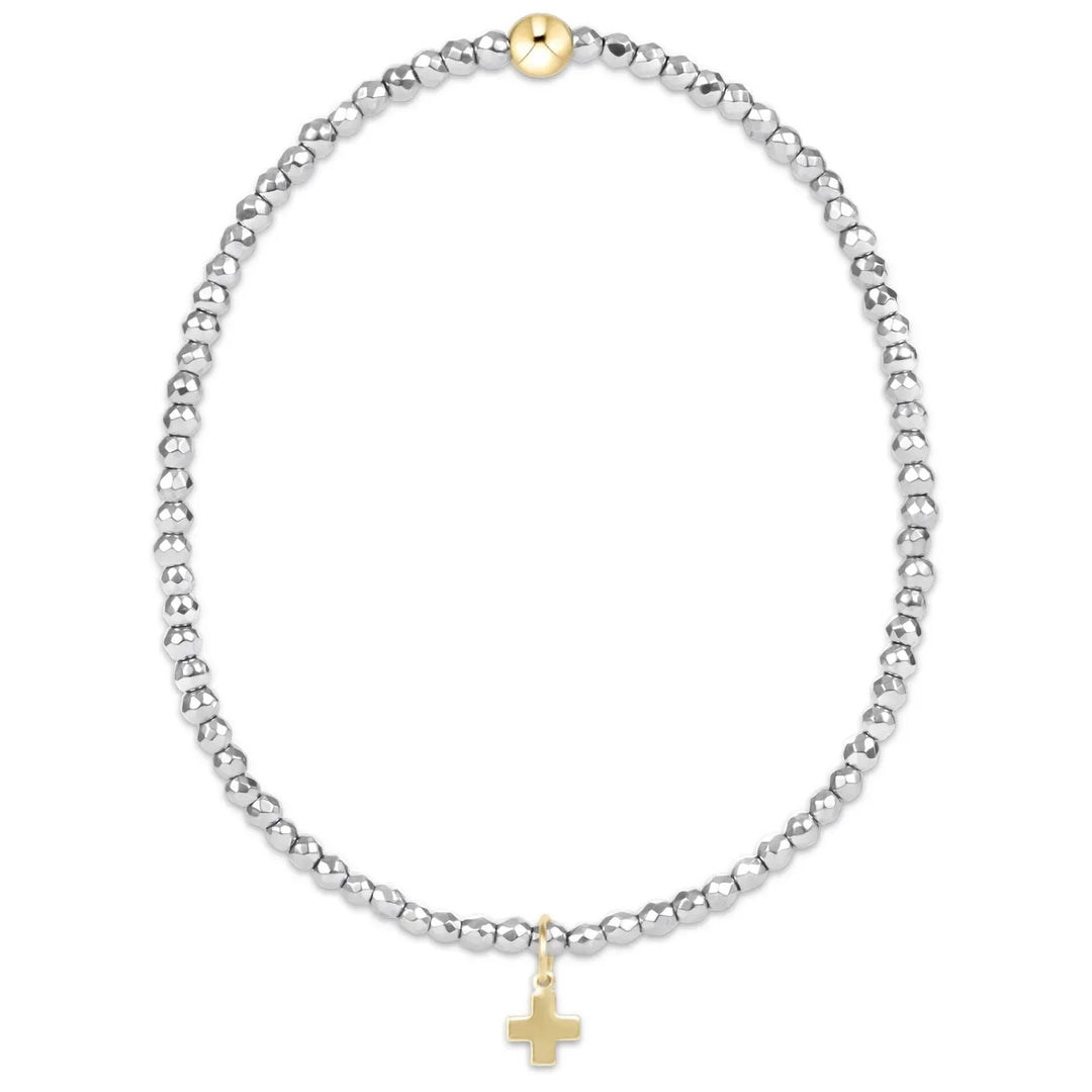 enewton Silver Faceted Hematite 2mm Bead Bracelet - Signature Cross Gold Charm