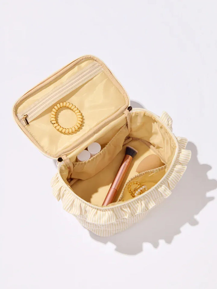 Shiraleah Ruffle Cosmetic Case, Beige