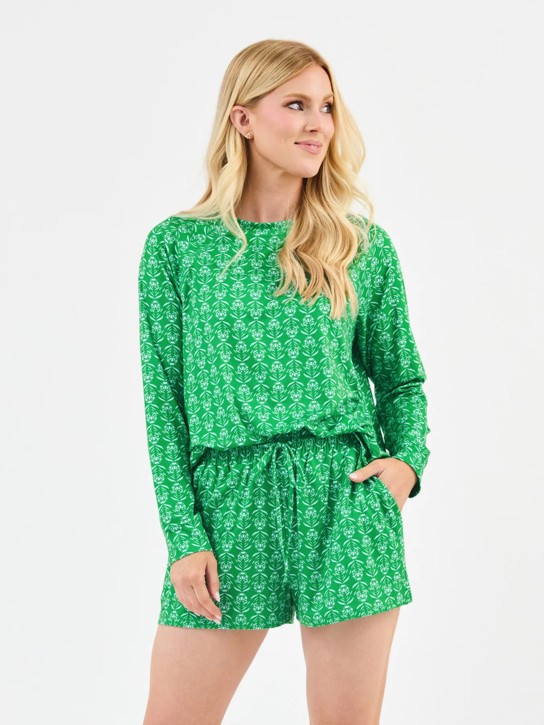 Mary Square Palm Demask Green Annie Short Set