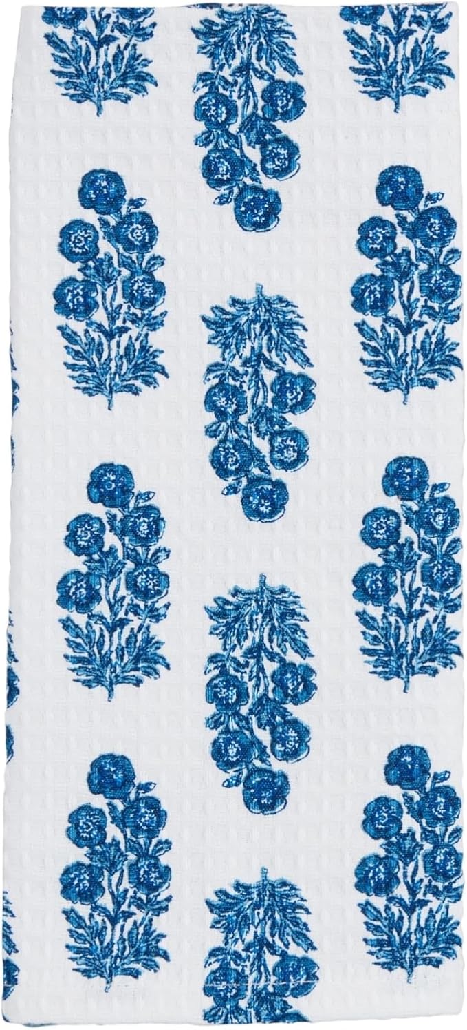 Mud Pie Blue Block Print Kitchen Towel