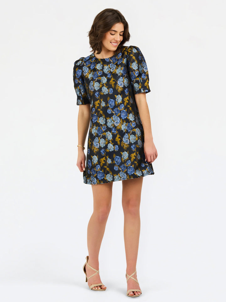 Mary Square Navy Brocade Thea Dress