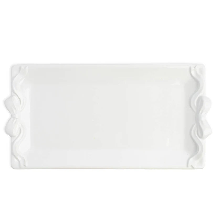 Bow Embossed Rectangle Platter Wht 12x6.5