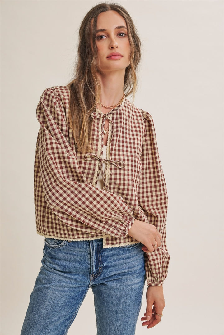 Gingham Crochet Lace Top