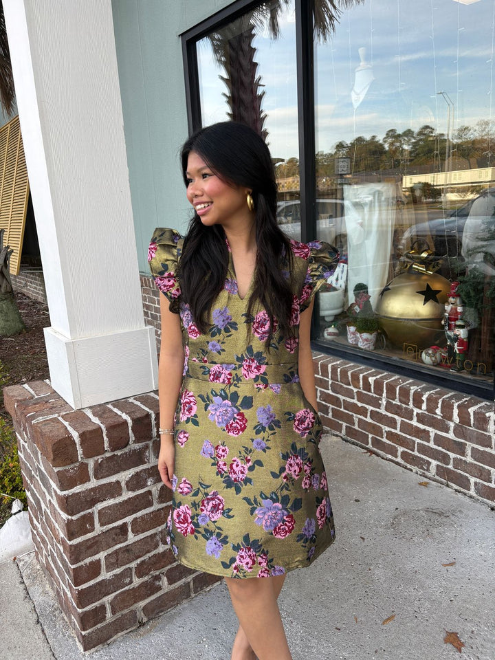 Gilded Golden Floral Dress