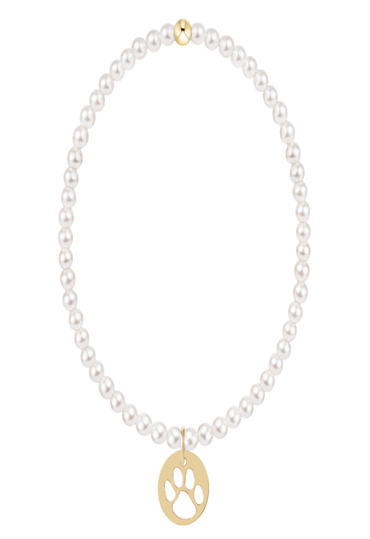 enewton Classic Pearl 3mm Bracelet - Paw Print Gold Disc
