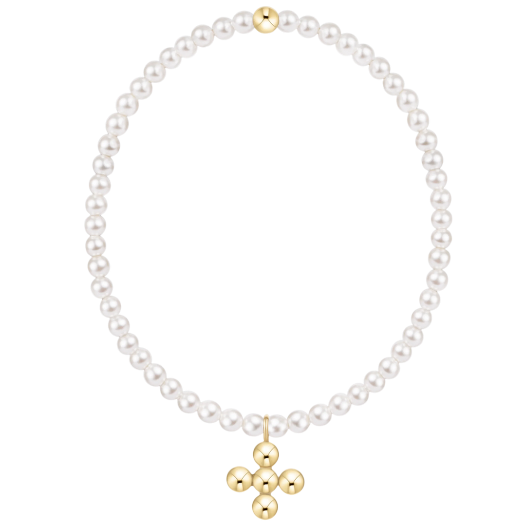 enewton Extends Classic Pearl 3mm Bracelet - Signature Cross 4mm Beaded Gold Charm