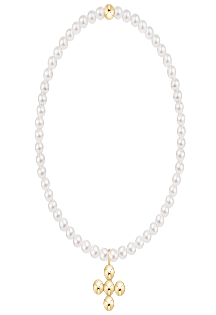 enewton Classic Pearl 3mm Bracelet - Signature Cross 4mm Bead Gold Charm