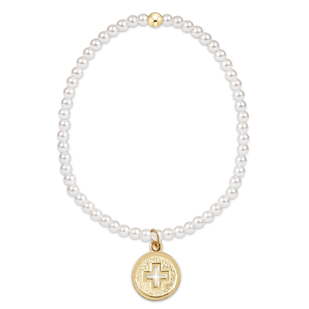 enewton Classic Pearl 3mm Bracelet - Signature Cross Gold Disc