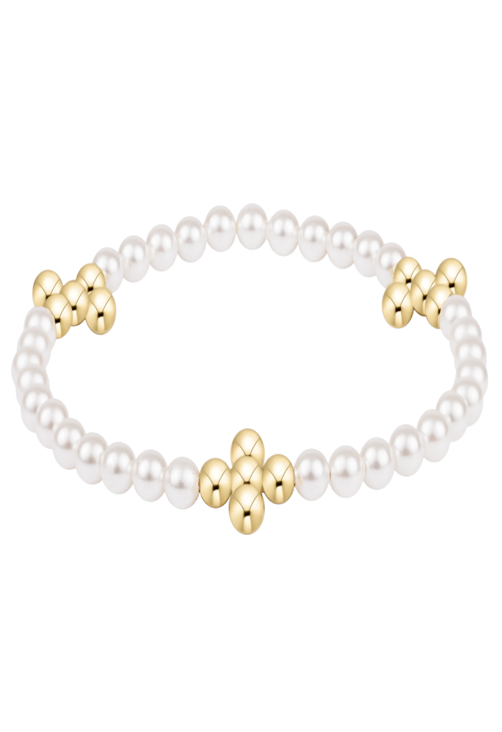 Enewton Beaded 4mm Gold Signature Cross 4mm Pearl Bracelet