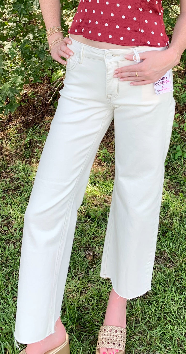 Risen Always Ready Tummy Control Mid Rise Ankle Straight Raw Hem Pant - Stretchy