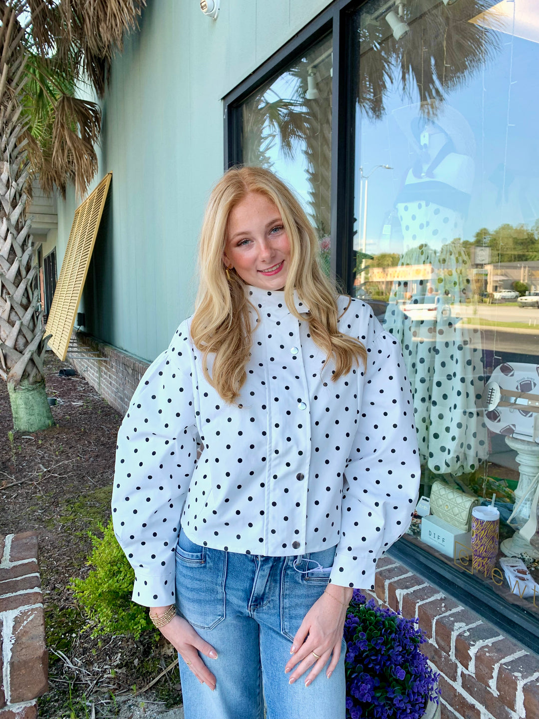 Polka Dot Collar Snap Jacket