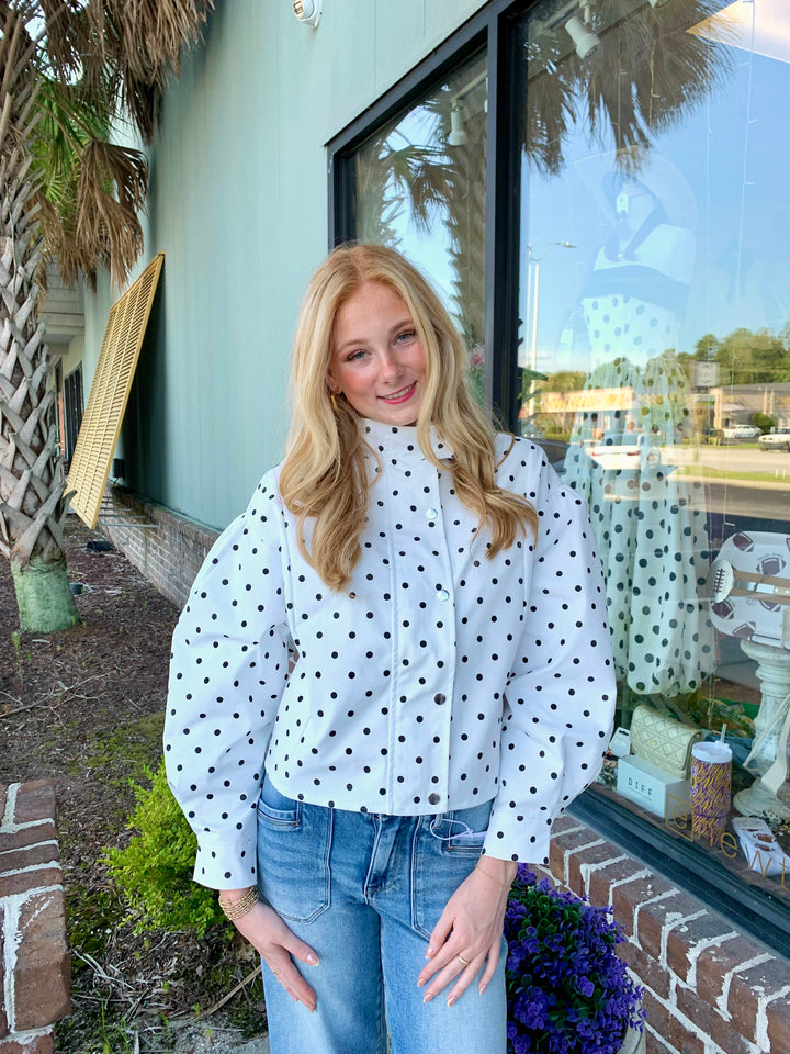 Polka Dot Collar Snap Jacket
