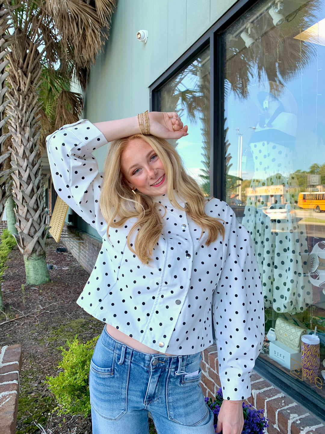 Polka Dot Collar Snap Jacket