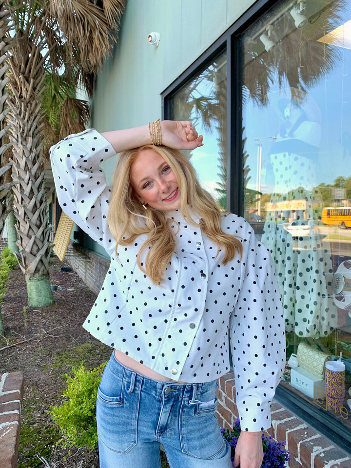 Polka Dot Collar Snap Jacket