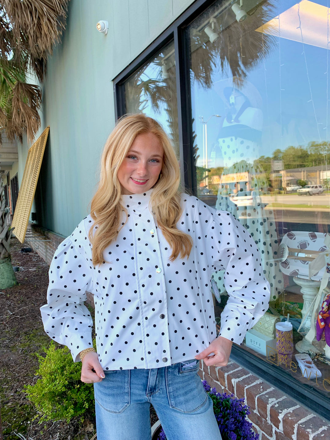 Polka Dot Collar Snap Jacket