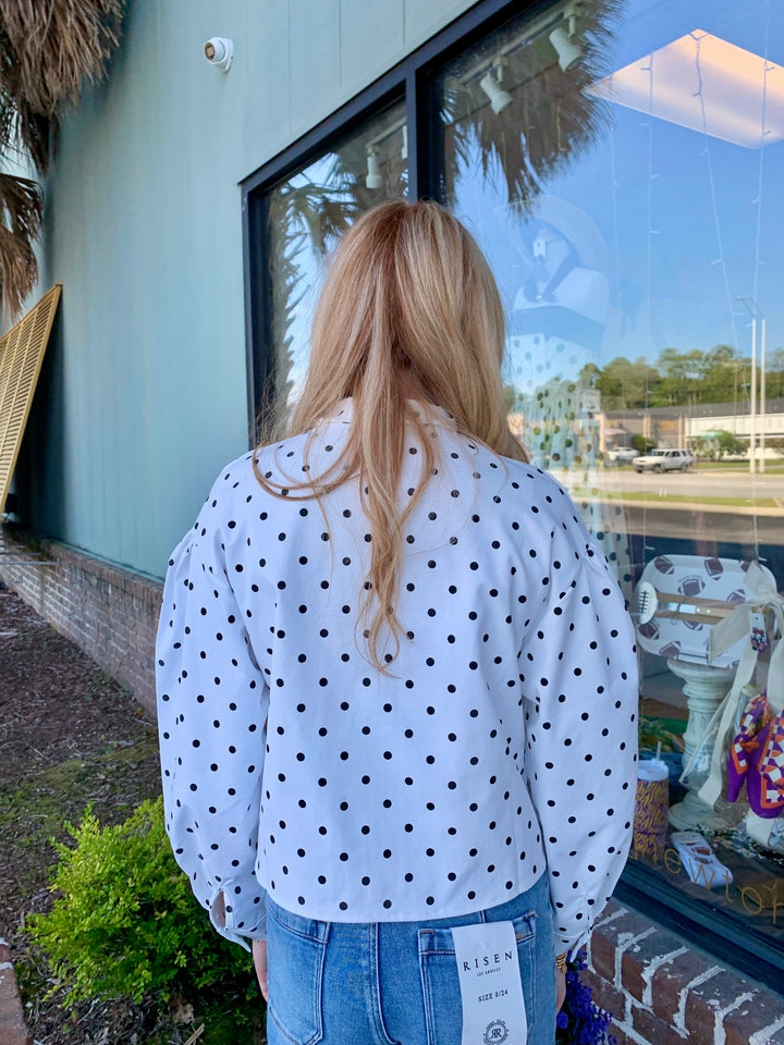 Polka Dot Collar Snap Jacket