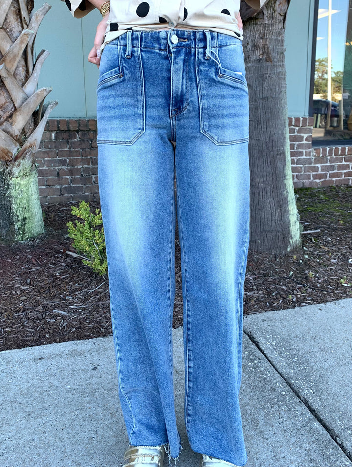 Risen Be There HR Wide Leg Front Pocket Jeans - Stretchy