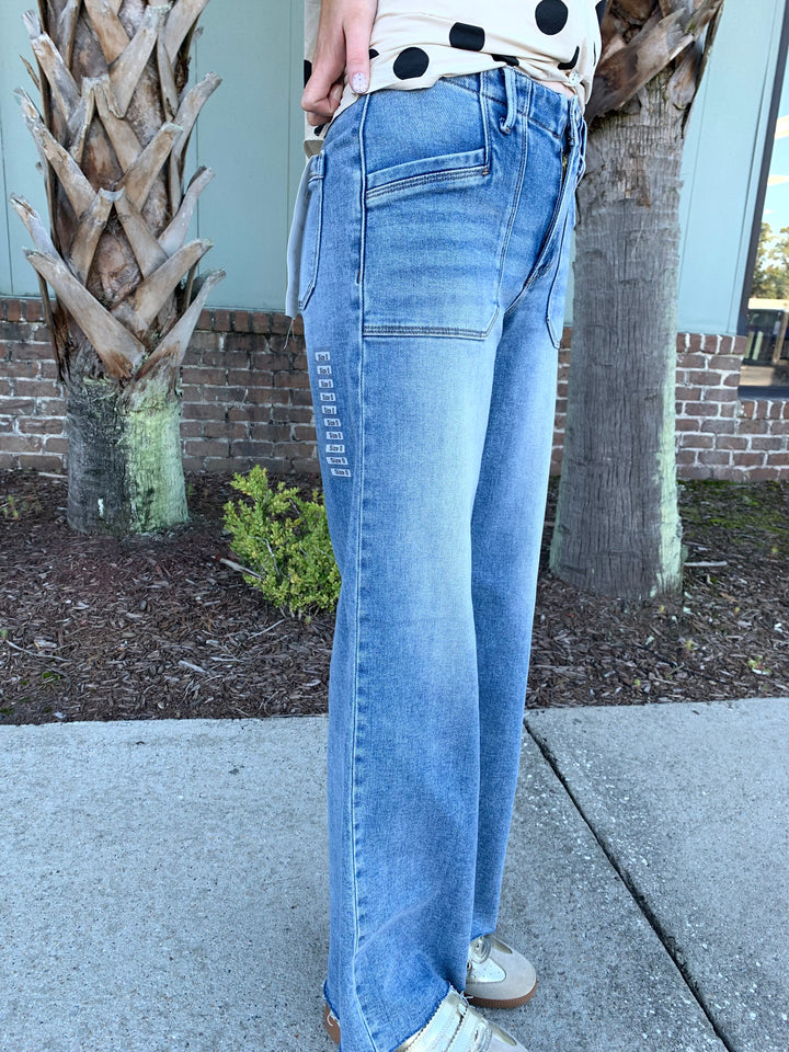 Risen Be There HR Wide Leg Front Pocket Jeans - Stretchy