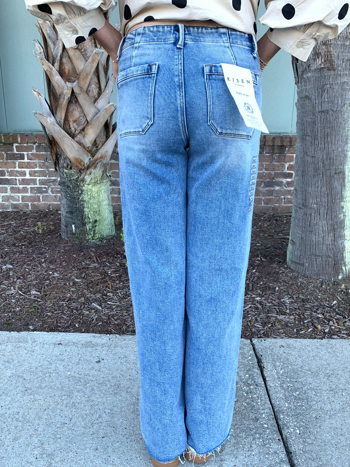 Risen Be There HR Wide Leg Front Pocket Jeans - Stretchy