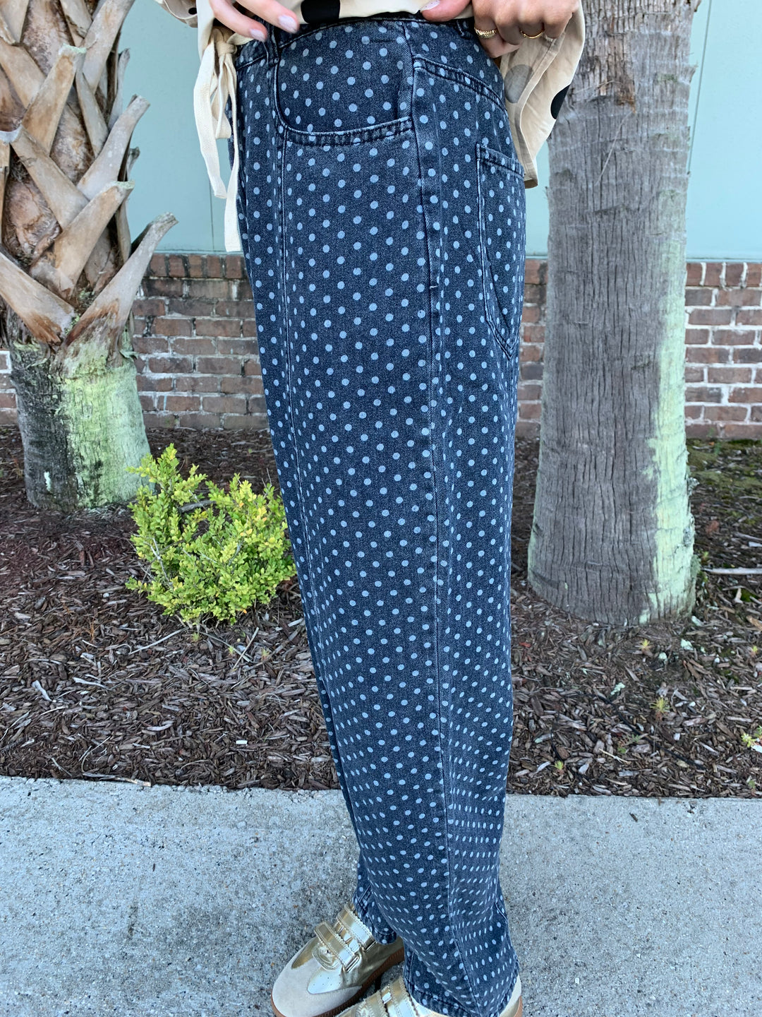Playful Polka Dot Barrel Jean