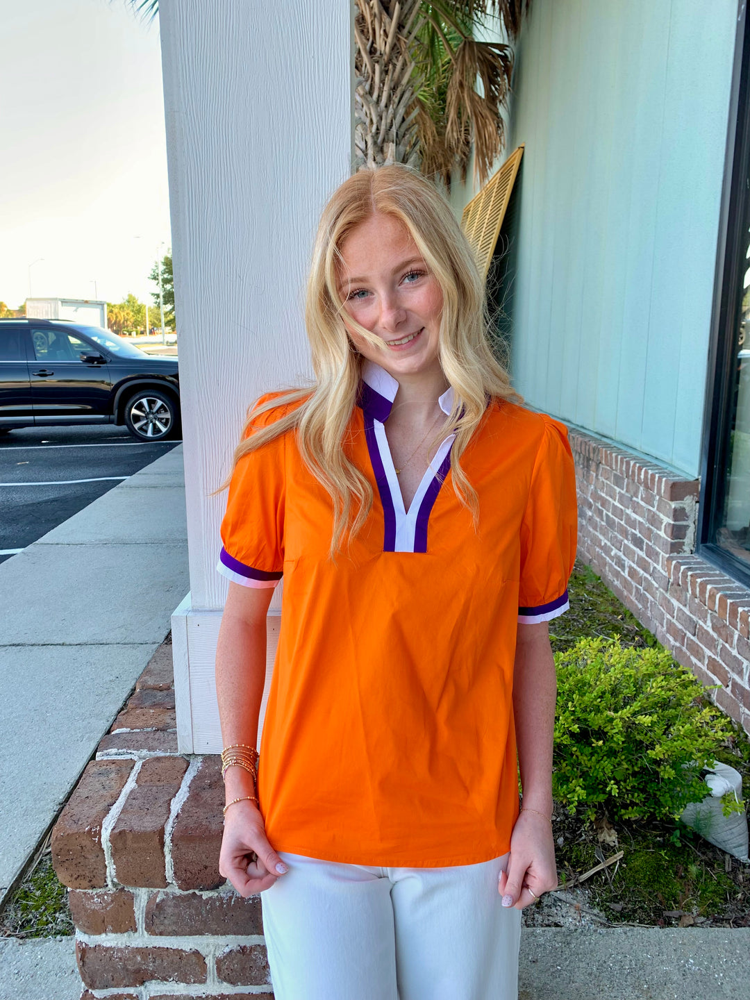 Mary Square Tricia Orange/Purple Top