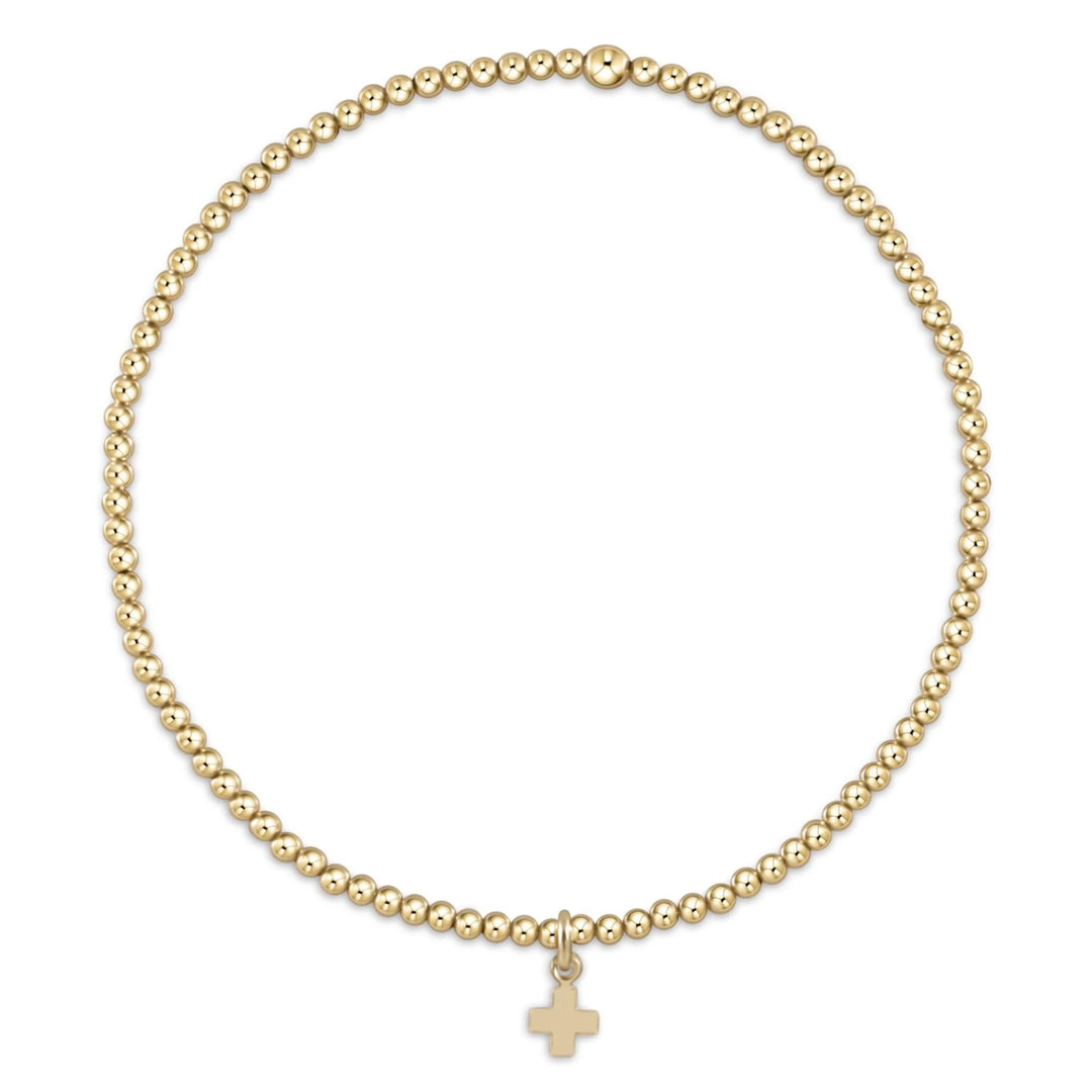 enewton Classic Gold 2mm Bracelet - Signature Cross Small Gold Charm