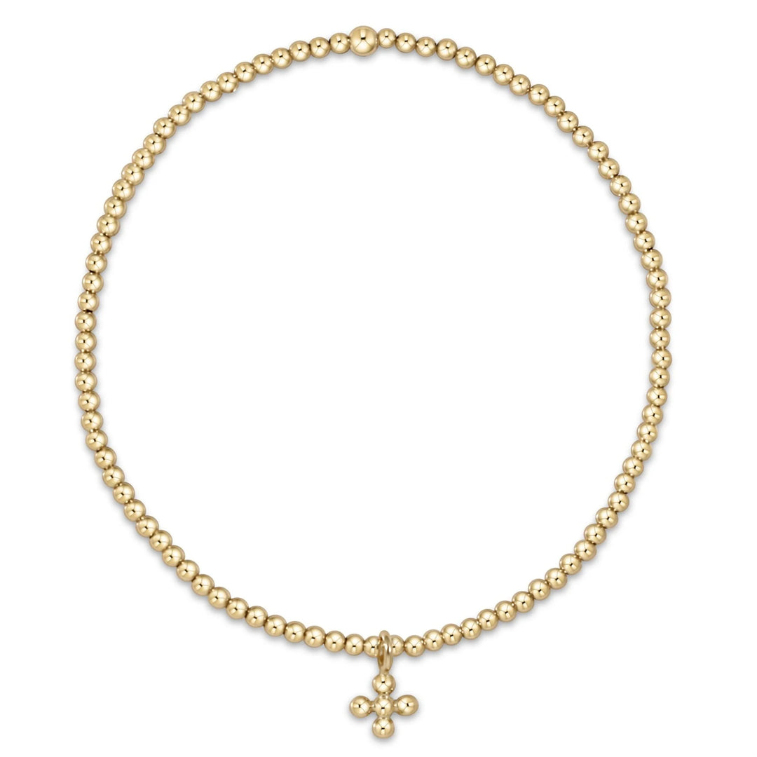 enewton Classic Gold 2mm Bracelet - Beaded Signature Cross Small Gold Charm