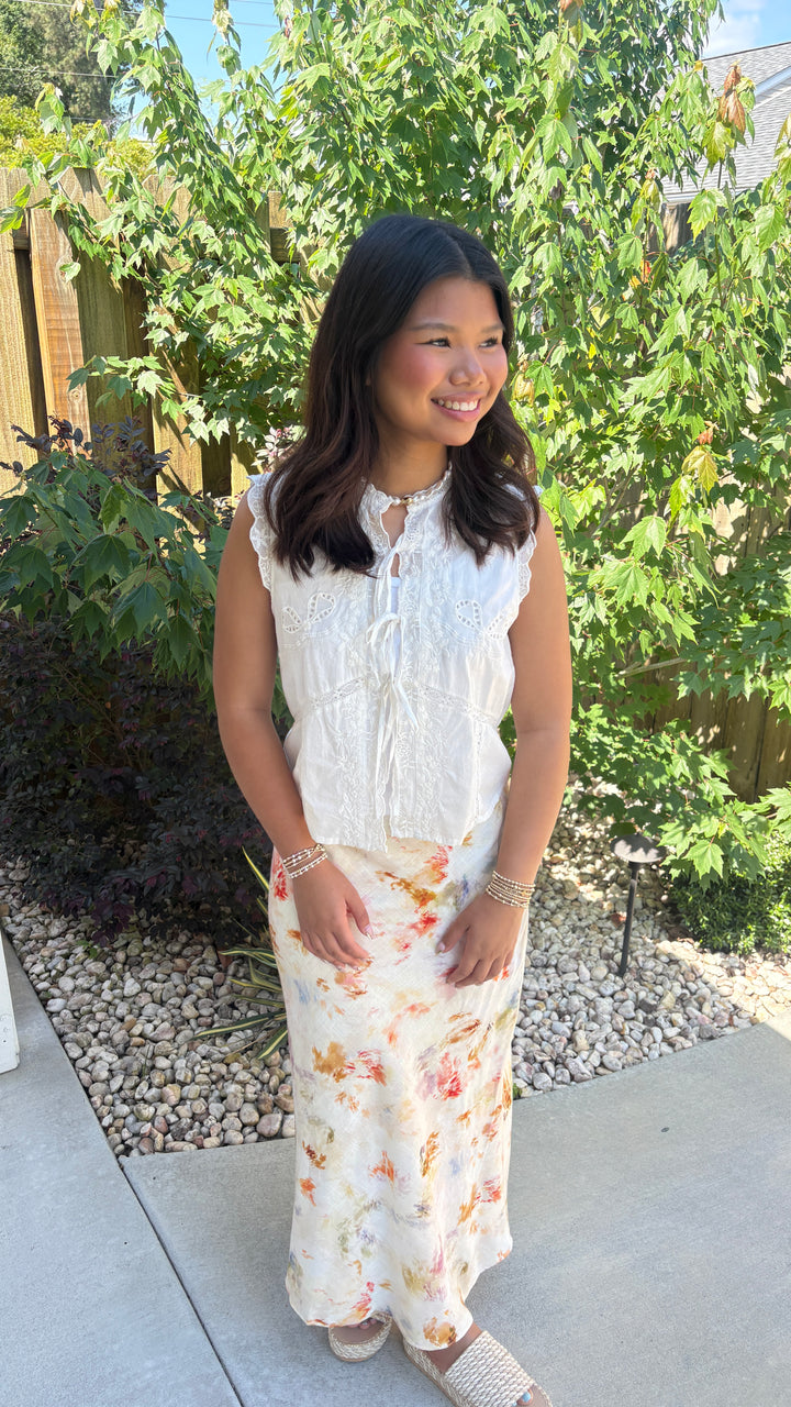 Impressionist Garden Watercolor Midi Skirt