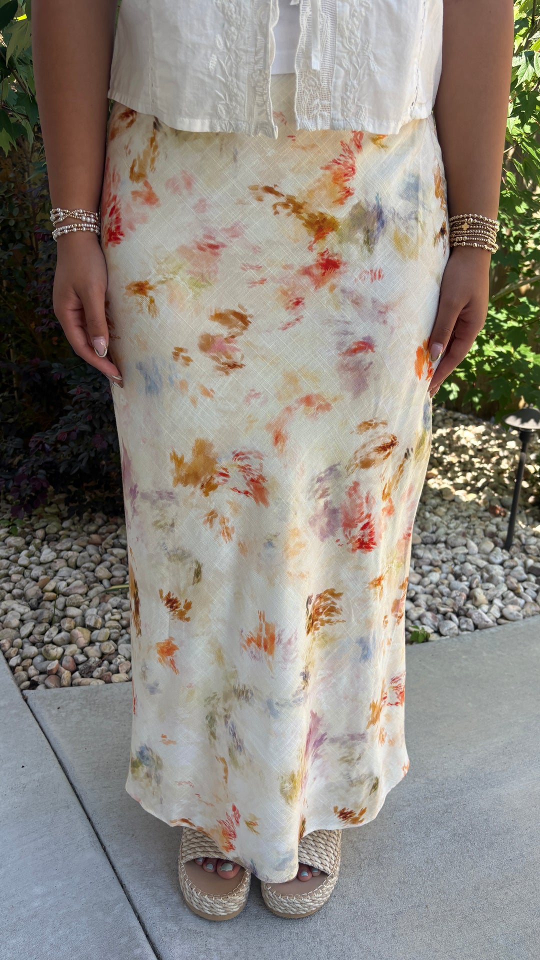 Impressionist Garden Watercolor Midi Skirt